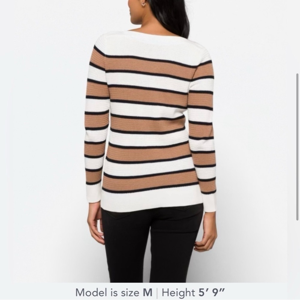 Market & Spruce Tawnee Cotton Blend Waffle Stitch Sweater White Brown XXL - Picture 5 of 5